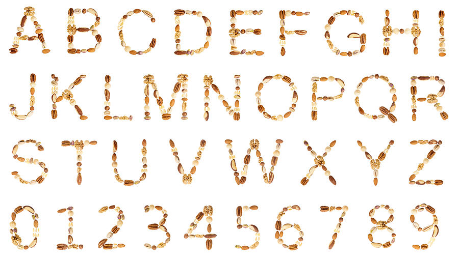 Nuts alphabet (UC) and digits Photograph by PictureLake
