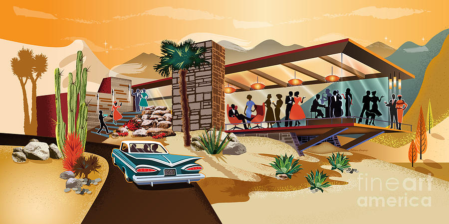 NXNW Mid-Century Modern Desert Cliff House 2 Digital Art by Diane Dempsey