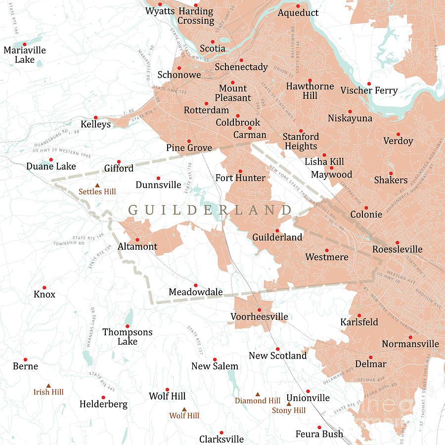 NY Albany Guilderland Vector Road Map Digital Art by Frank Ramspott ...