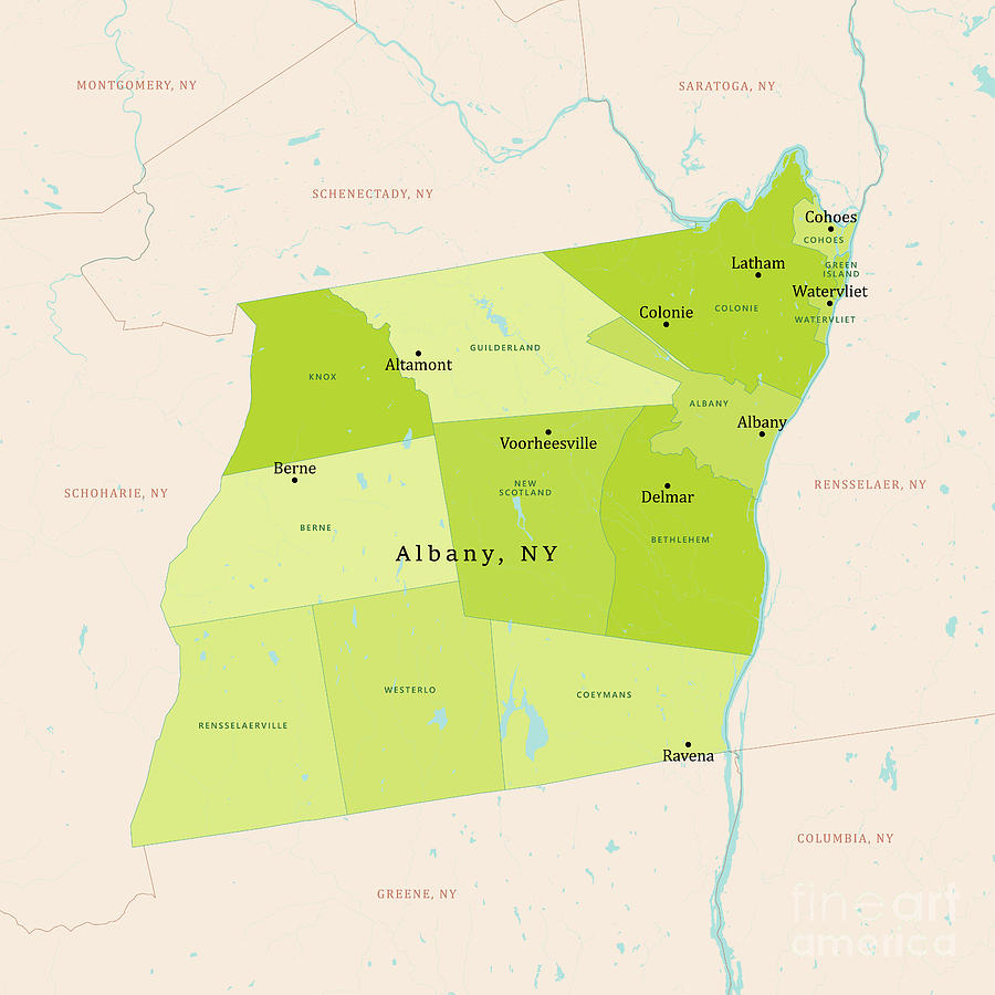 Map Digital Art - NY Albany Vector Map Green by Frank Ramspott