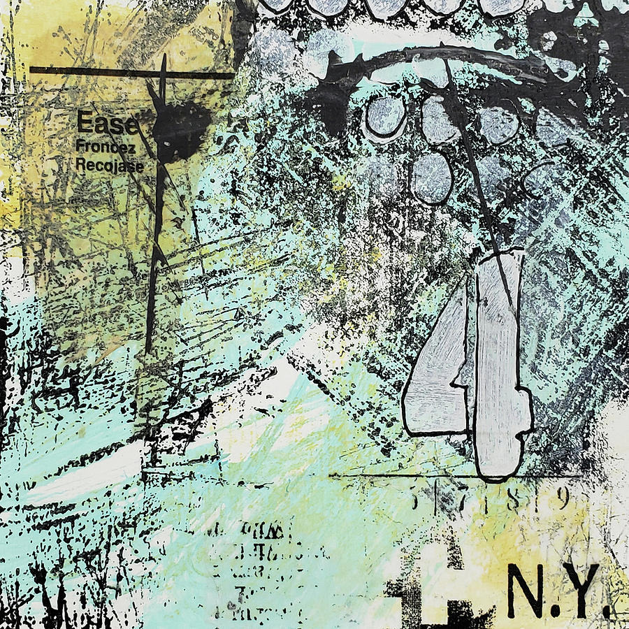 NY BOUND Nautical Abstract Collage Painting Aqua Mixed Media by Lynnie Lang
