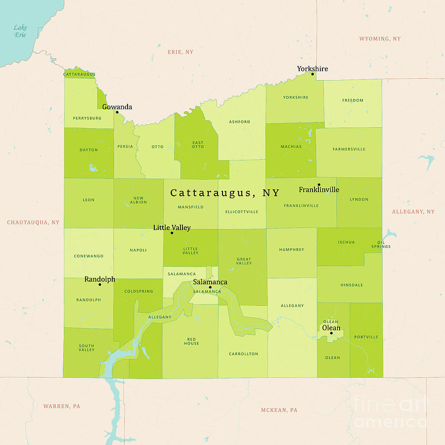 Map Digital Art - NY Cattaraugus County Vector Map Green by Frank Ramspott