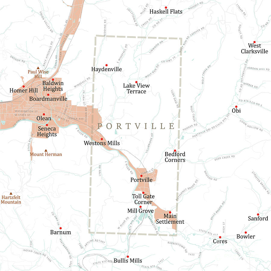 NY Cattaraugus Portville Vector Road Map Digital Art by Frank Ramspott ...