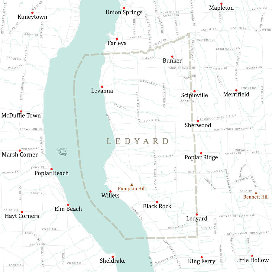 NY Cayuga Ledyard Vector Road Map Digital Art by Frank Ramspott - Fine ...