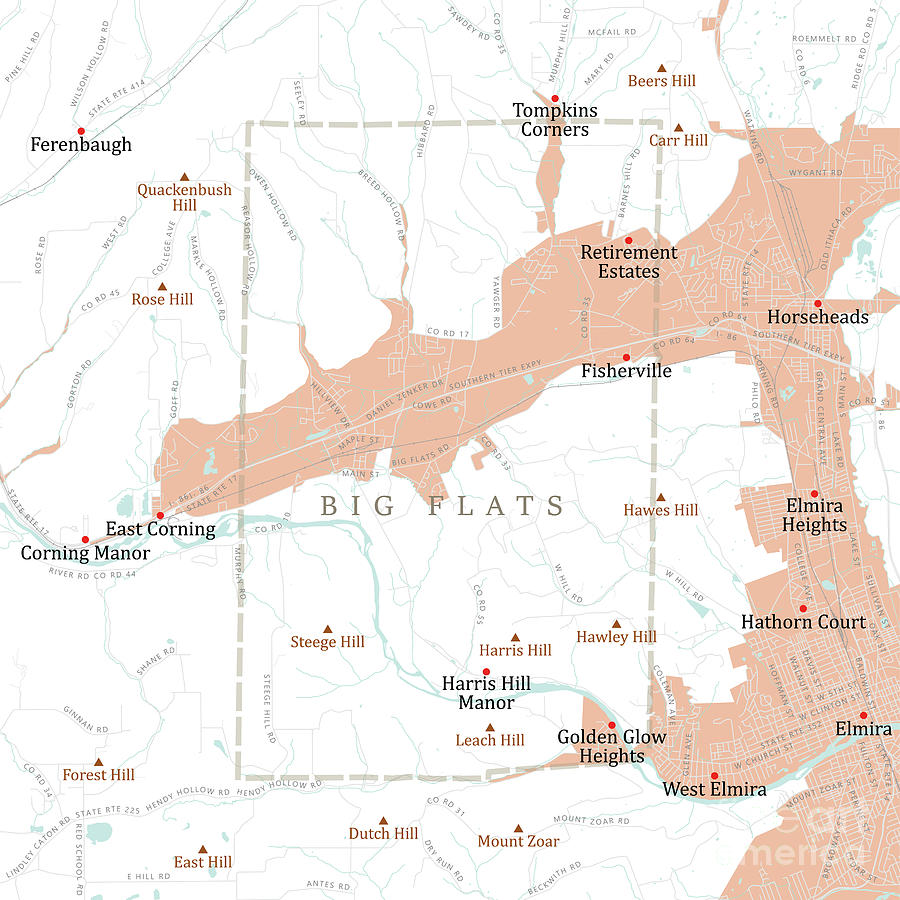 Map Digital Art - NY Chemung Big Flats Vector Road Map by Frank Ramspott