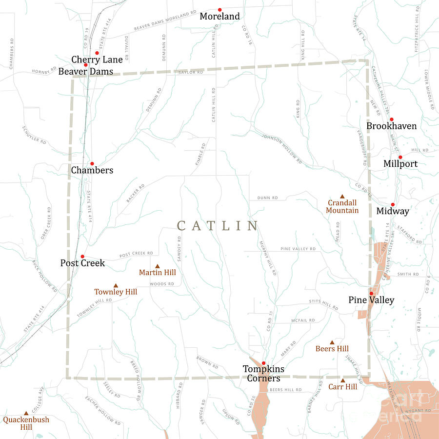 Map Digital Art - NY Chemung Catlin Vector Road Map by Frank Ramspott