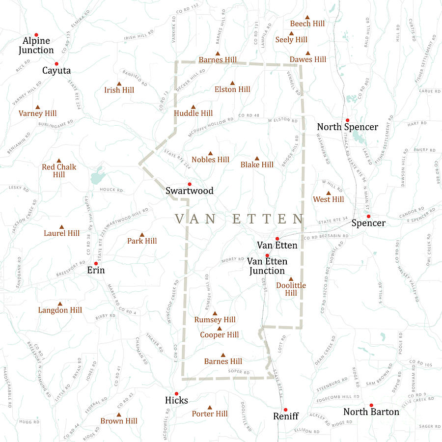 Map Digital Art - NY Chemung Van Etten Vector Road Map by Frank Ramspott
