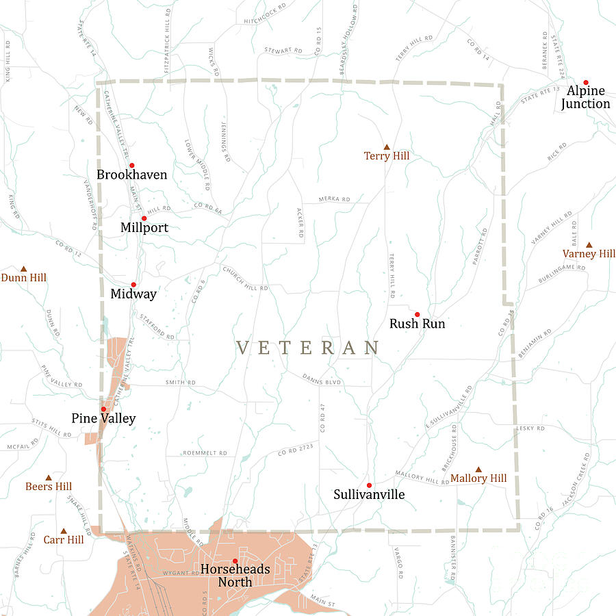 Map Digital Art - NY Chemung Veteran Vector Road Map by Frank Ramspott