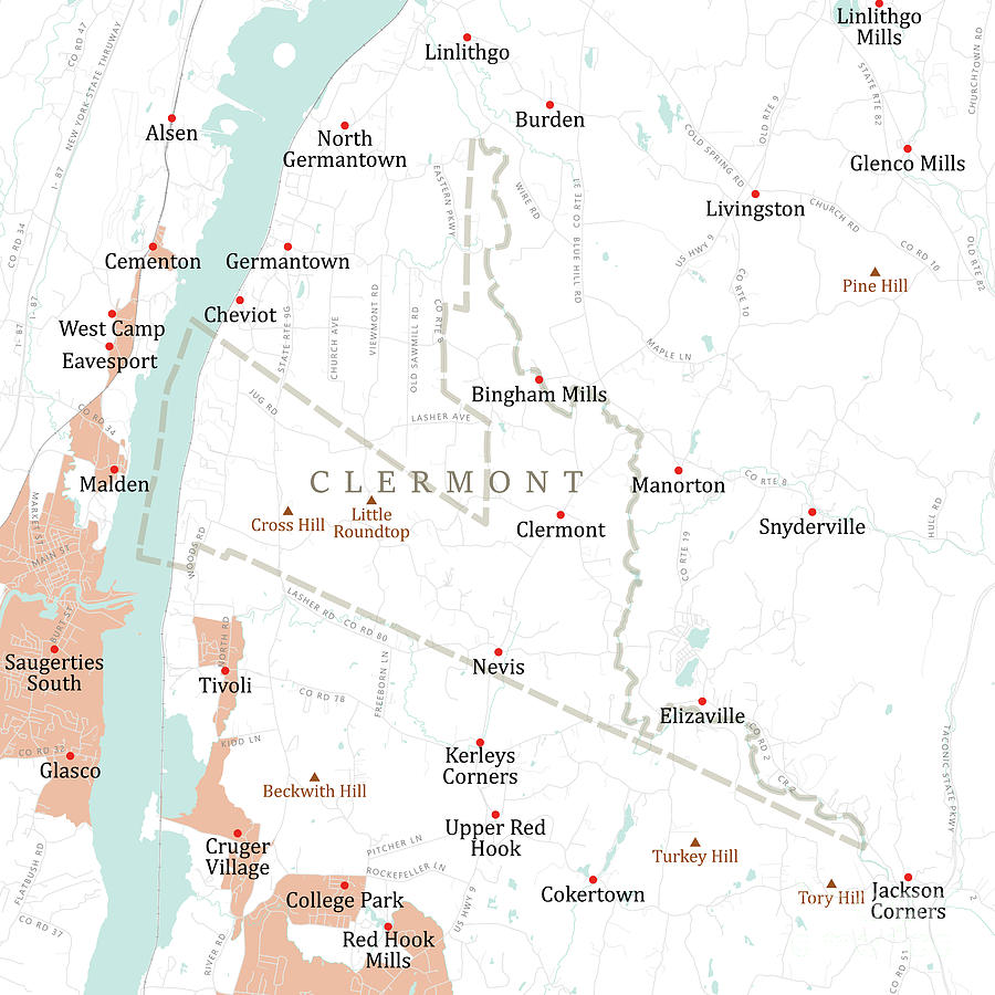 NY Columbia Clermont Vector Road Map Digital Art by Frank Ramspott ...