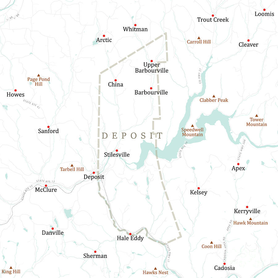 NY Delaware Deposit Vector Road Map Digital Art by Frank Ramspott ...