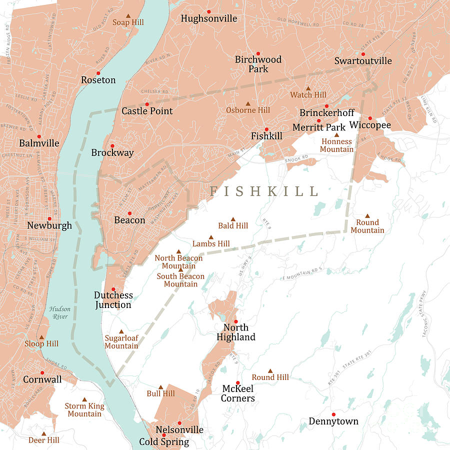 Map Digital Art - NY Dutchess Fishkill Vector Road Map by Frank Ramspott