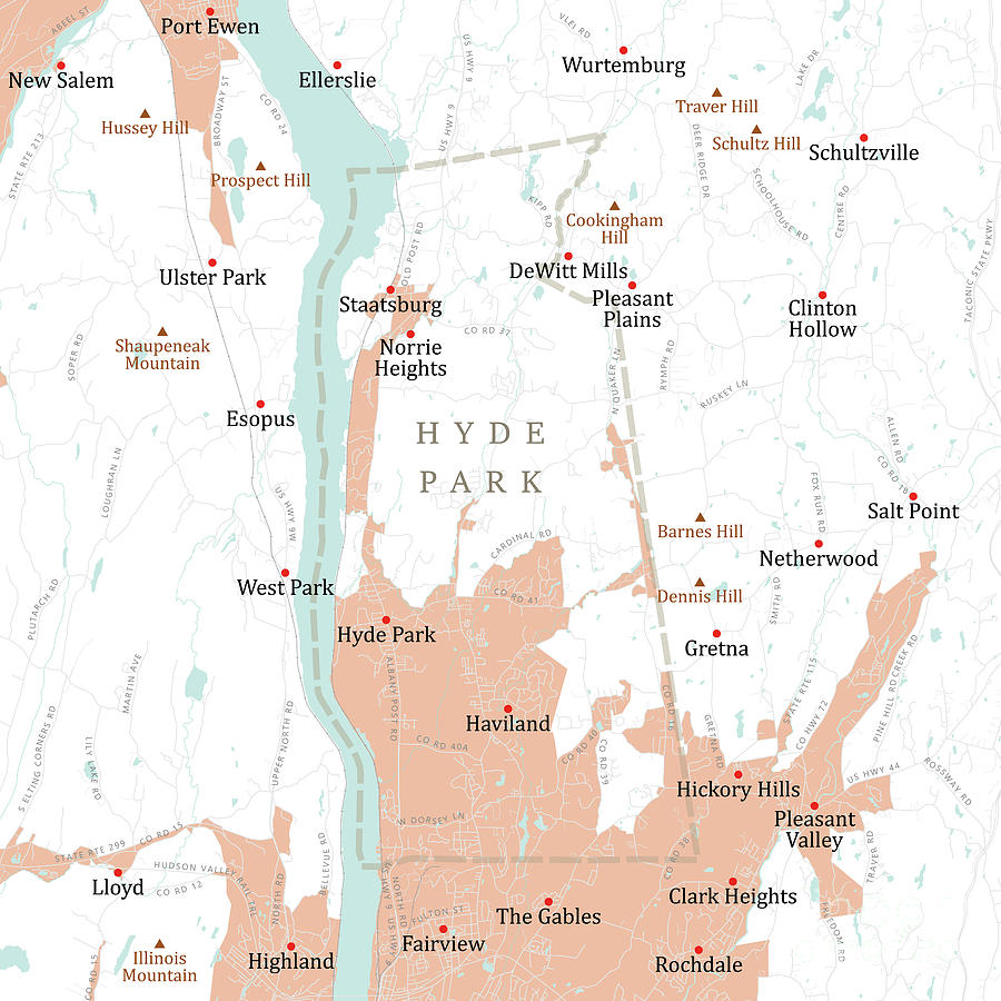 Hyde Park Digital Art - NY Dutchess Hyde Park Vector Road Map by Frank Ramspott