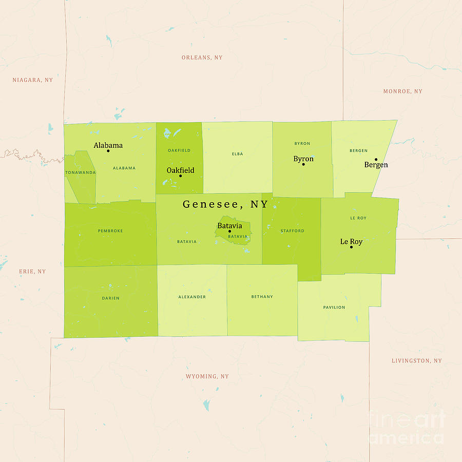Ny Genesee County Vector Map Green Frank Ramspott 