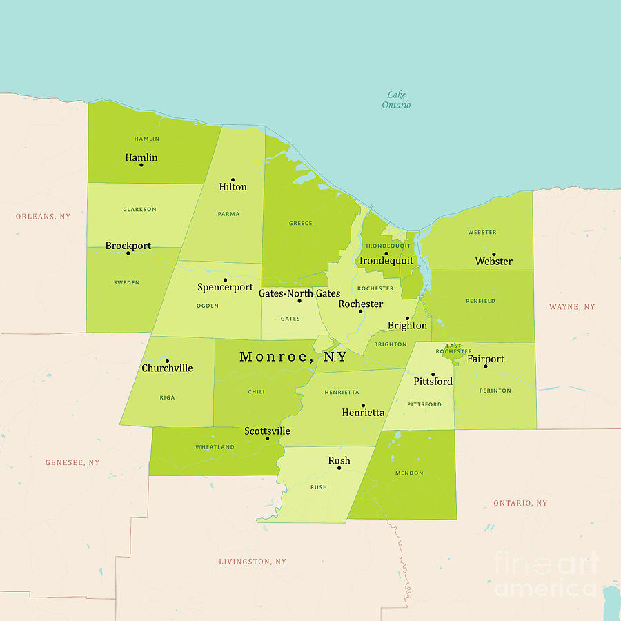 NY Monroe County Vector Map Green Digital Art by Frank Ramspott - Fine ...