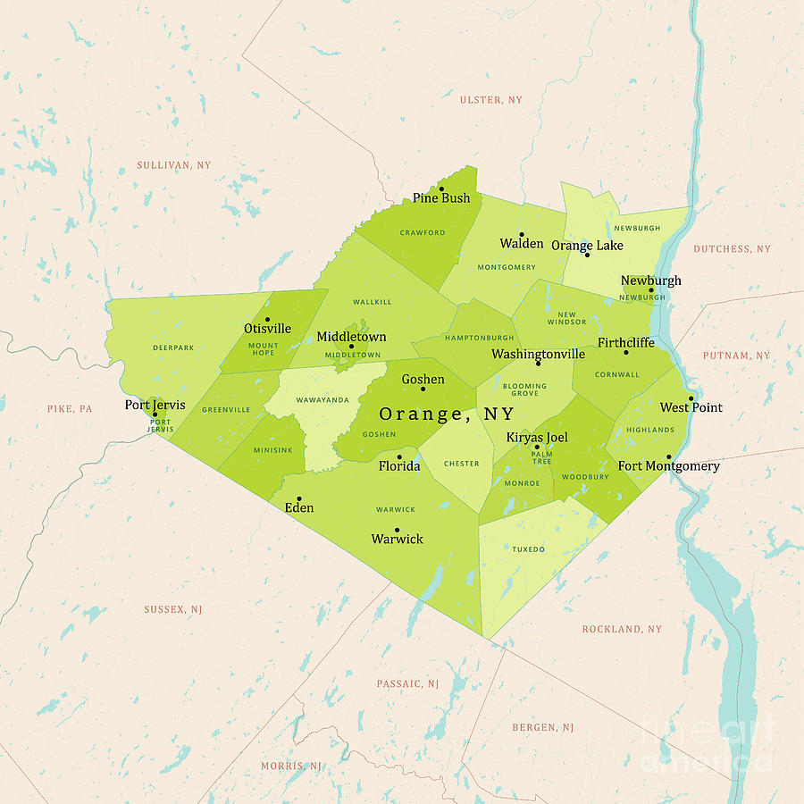 NY Orange Vector Map Green Digital Art by Frank Ramspott - Fine Art America