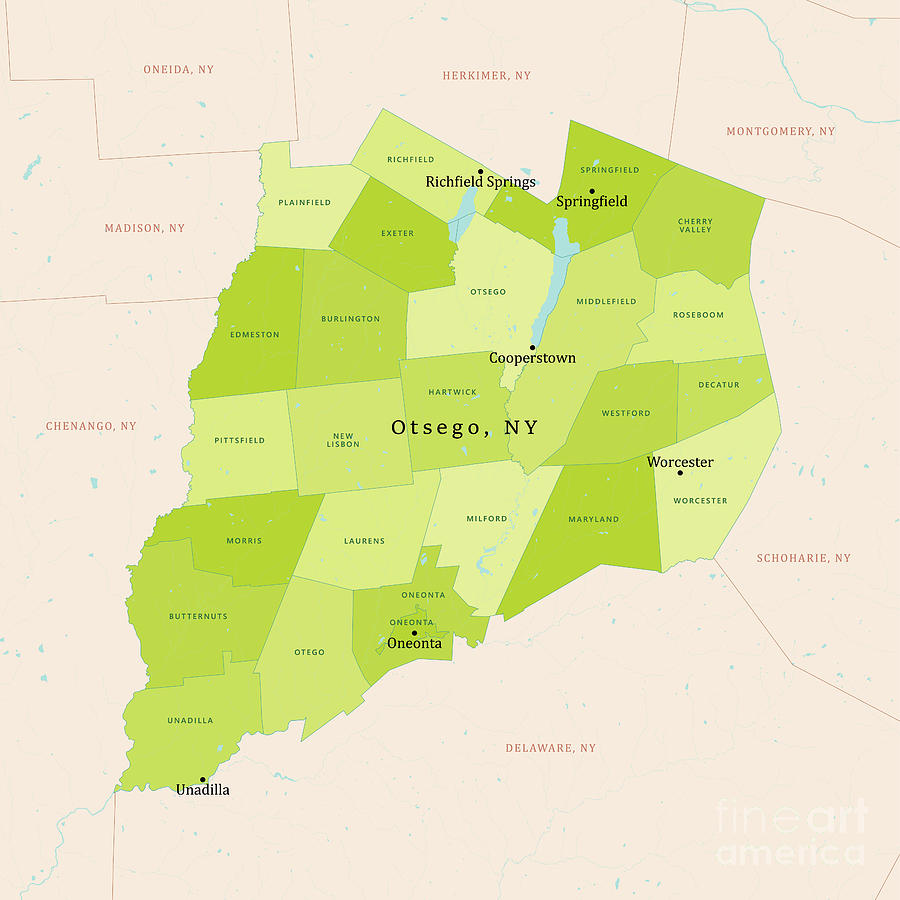 NY Otsego Vector Map Green Digital Art by Frank Ramspott - Fine Art America