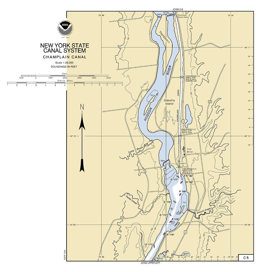 Ny State Barge Canal System Champlain Canal Hudson River Noaa Chart 1478616 Digital Art By