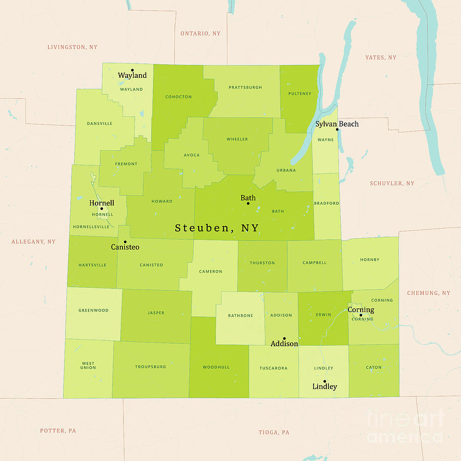 NY Steuben Vector Map Green Digital Art by Frank Ramspott - Fine Art ...