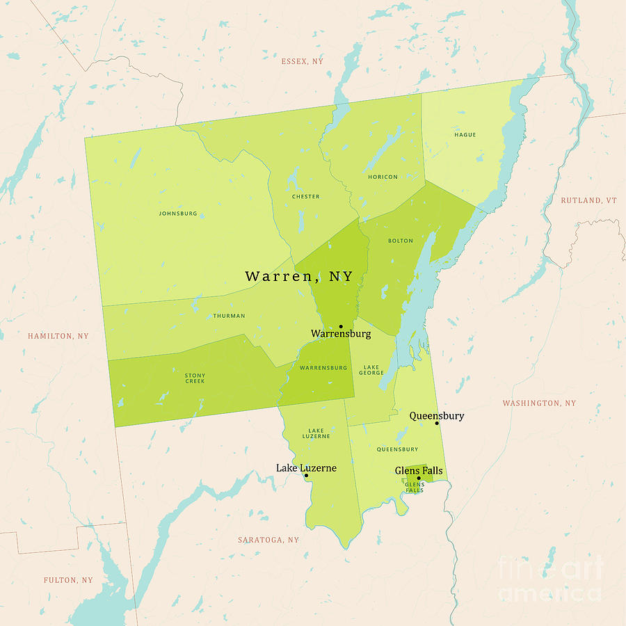 Map Digital Art - NY Warren Vector Map Green by Frank Ramspott