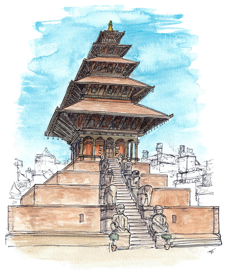 Nyatapola Temple - Bhaktapur Painting by Tom Napper
