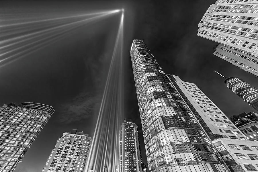 NYC 911 Tribute In Lights BW Photograph by Susan Candelario