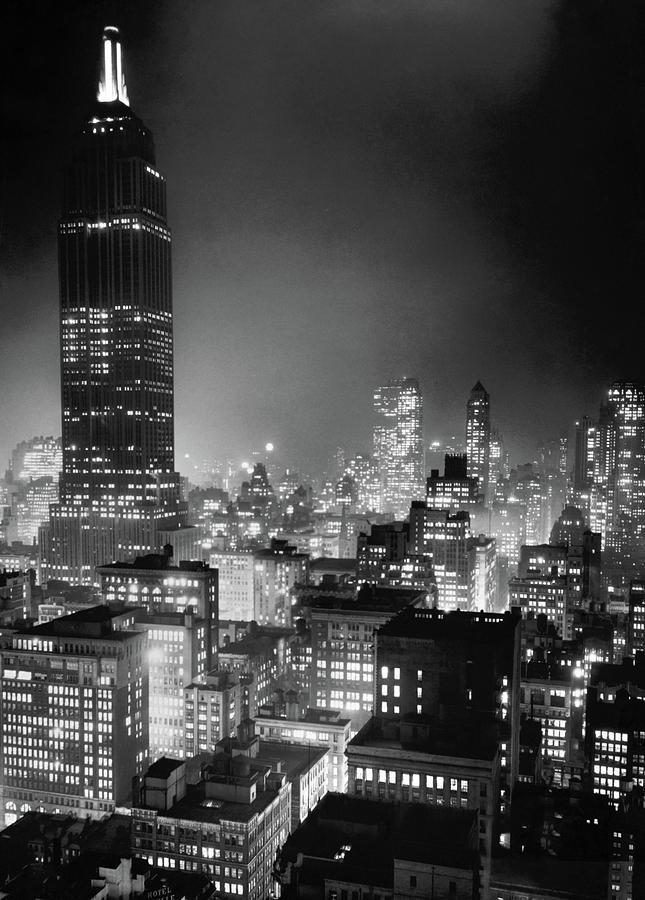 NYC At Night - Empire State Building - Circa 1937 Photograph by War Is Hell Store