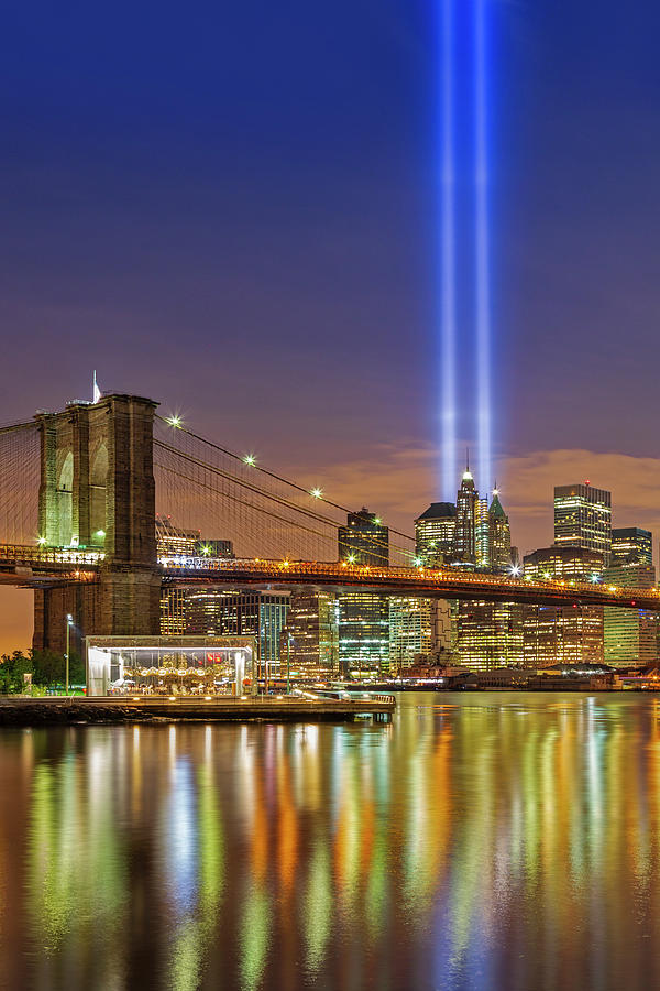 NYC Brooklyn Bridge 911 Tribute  Photograph by Susan Candelario