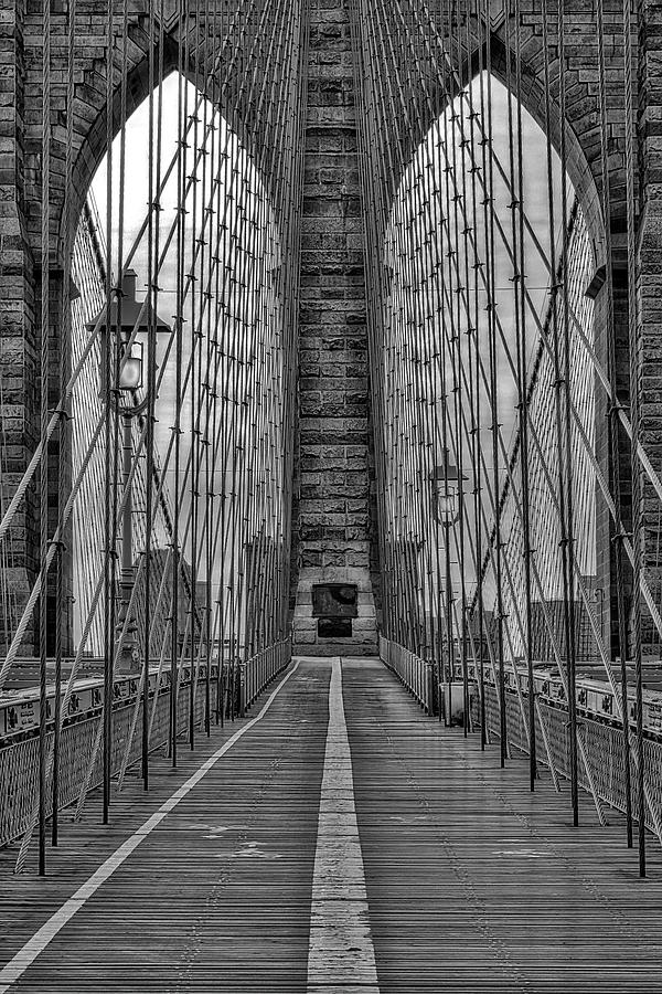 NYC  Brooklyn Bridge View BW Photograph by Susan Candelario