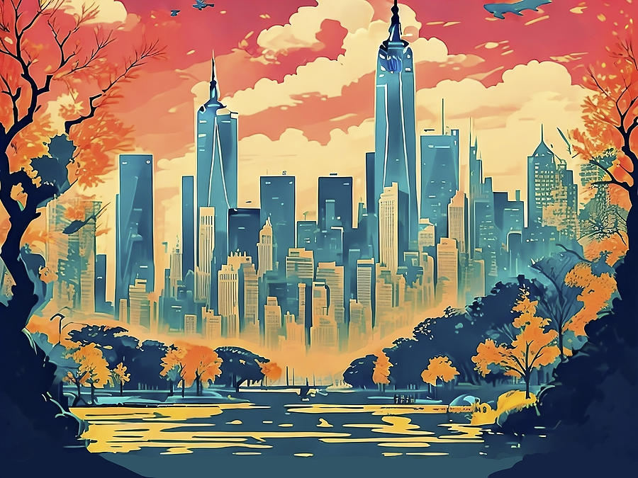 NYC Central Park's Colored Splendor Digital Art by Wissam Ramadan
