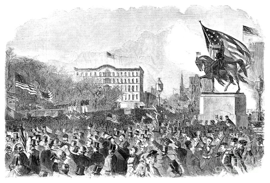 NYC Civil War Rally, 1861 Drawing by Granger