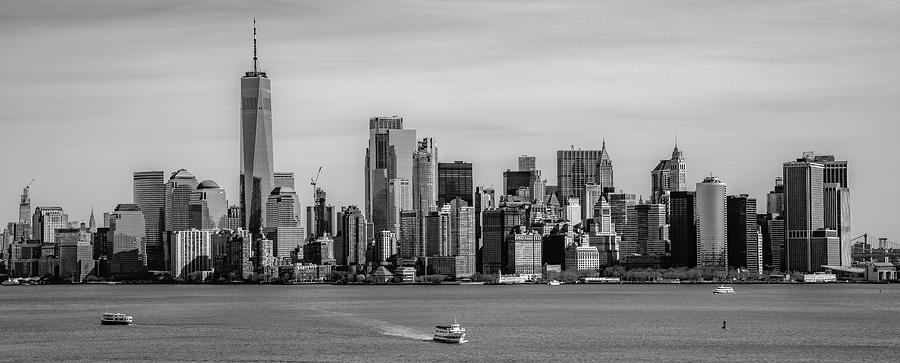 New York City Harbor View, Monochrome Photograph by Marcy Wielfaert