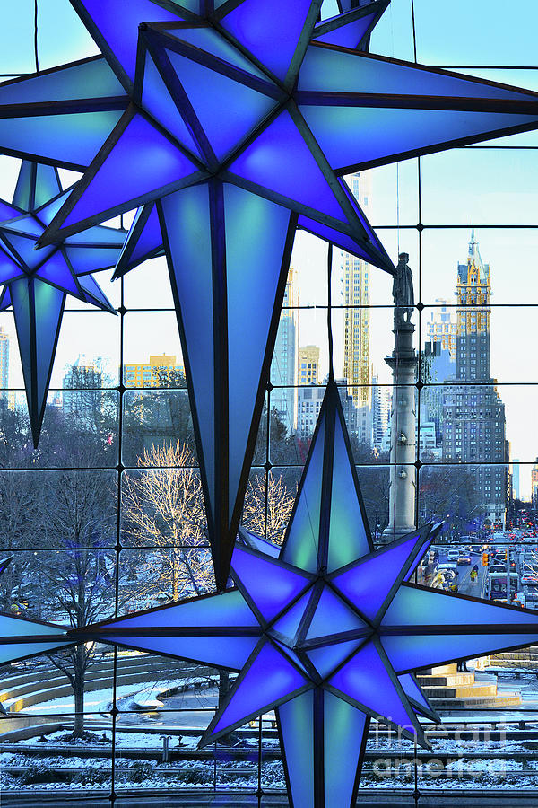 Nyc  Holiday Star Decorations In Blues Photograph