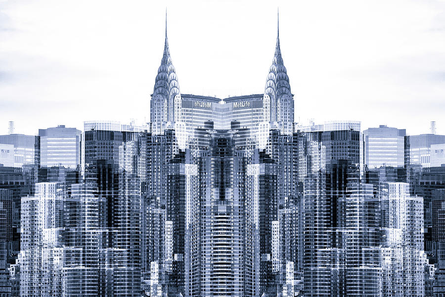 NYC Reflection - Blue Chrysler Digital Art by Philippe HUGONNARD