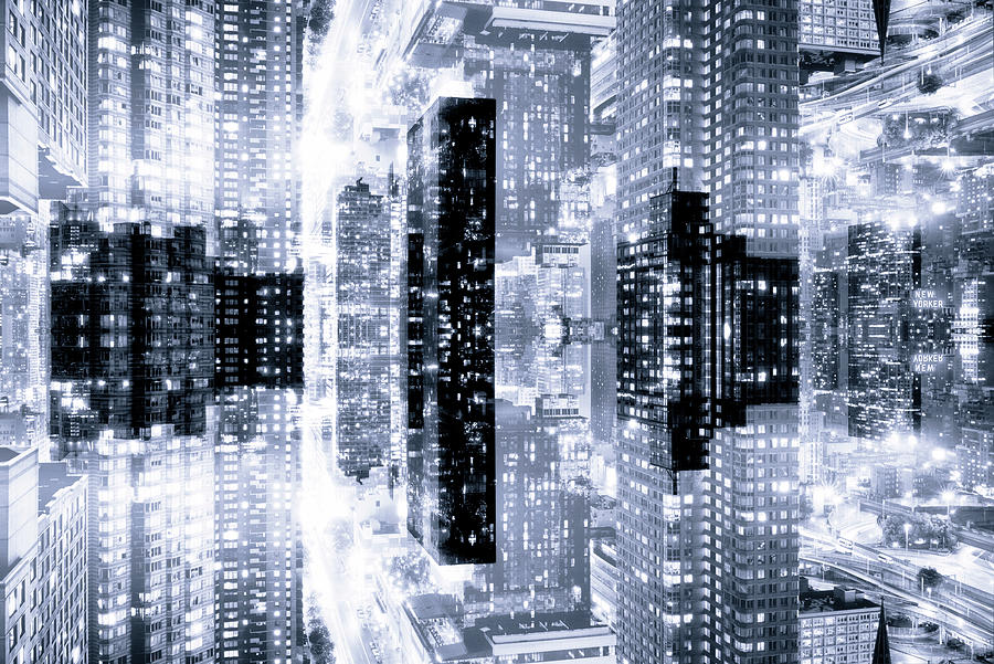 NYC Reflection - Blue Night Buildings Digital Art by Philippe HUGONNARD