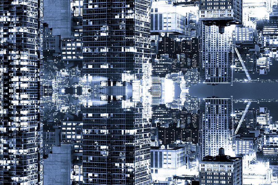 NYC Reflection - Blue Night Digital Art by Philippe HUGONNARD
