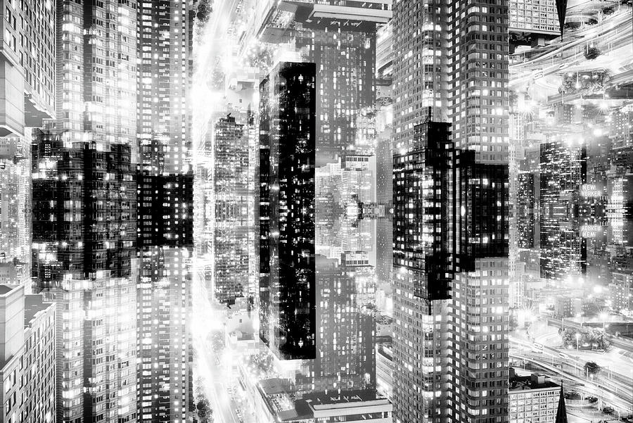 NYC Reflection - BW Night Buildings Digital Art by Philippe HUGONNARD
