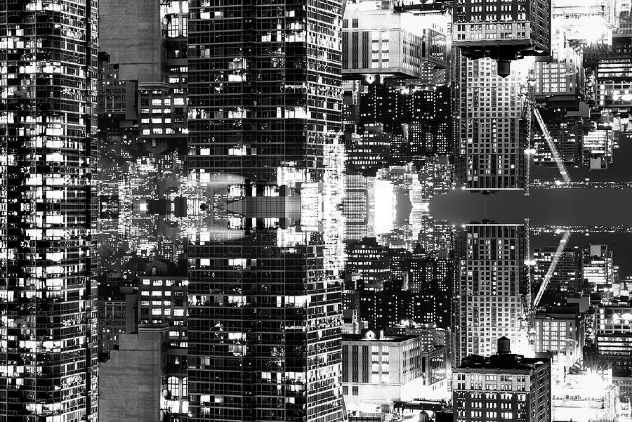 NYC Reflection - BW Night Digital Art by Philippe HUGONNARD