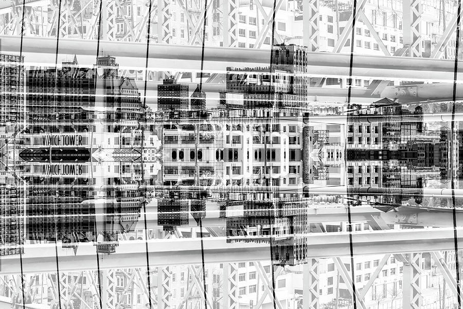 NYC Reflection - BW Watchtower Digital Art by Philippe HUGONNARD