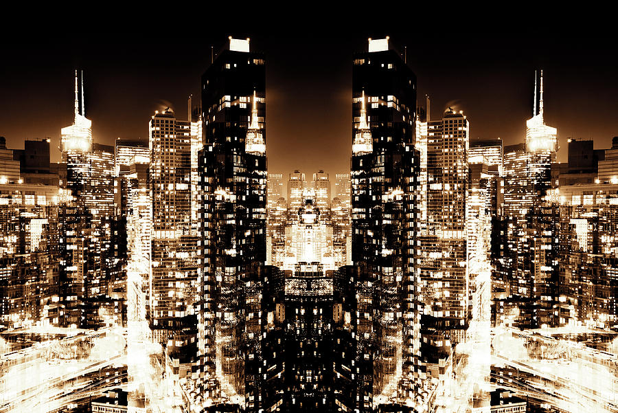 NYC Reflection - Golden Skyscrapers Digital Art by Philippe HUGONNARD