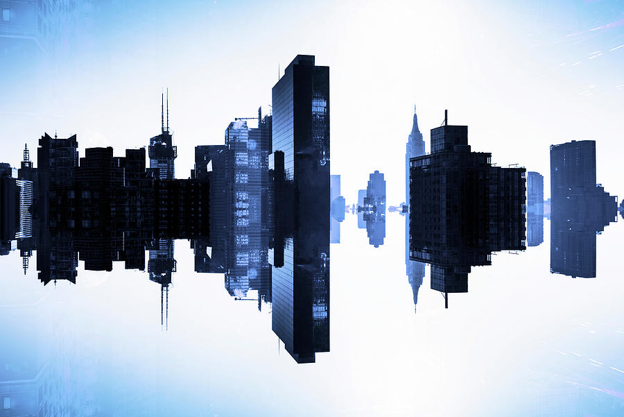 NYC Reflection - Manhattan Azure Skyline Digital Art by Philippe HUGONNARD