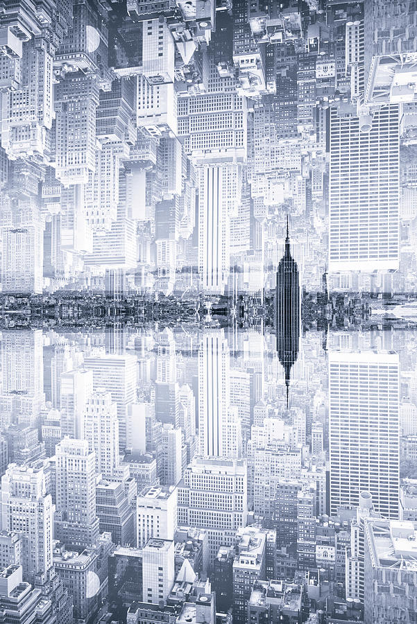 NYC Reflection - Manhattan Blue City Digital Art by Philippe HUGONNARD