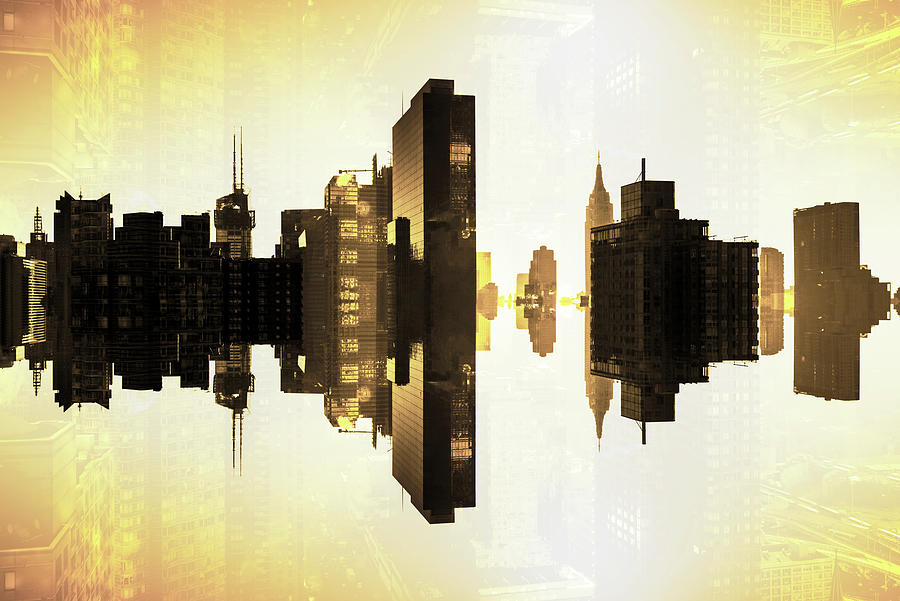 NYC Reflection - Manhattan Golden Skyline Digital Art by Philippe HUGONNARD