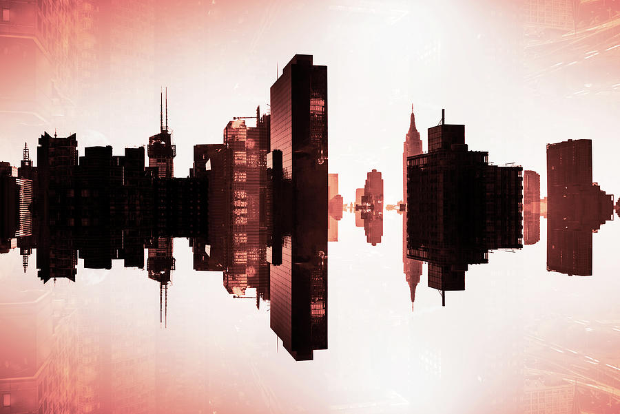 NYC Reflection - Manhattan Indianred Skyline Digital Art by Philippe HUGONNARD