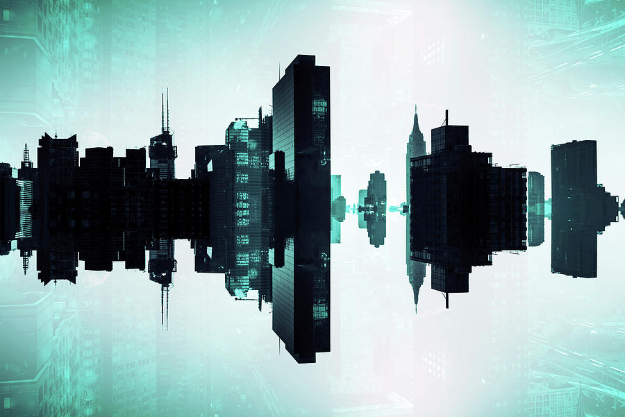 NYC Reflection - Manhattan Seagreen Skyline Digital Art by Philippe HUGONNARD
