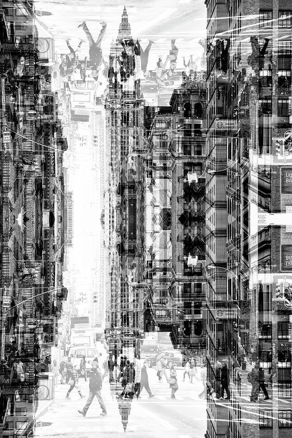 NYC Reflection - Manhattan Street BW  Digital Art by Philippe HUGONNARD
