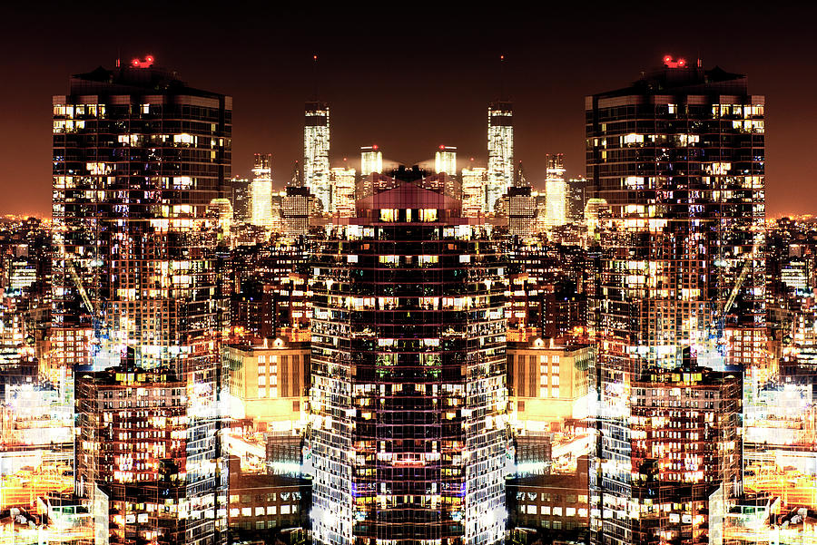 New York City Digital Art - NYC Reflection - Night Skyscrapers by Philippe HUGONNARD