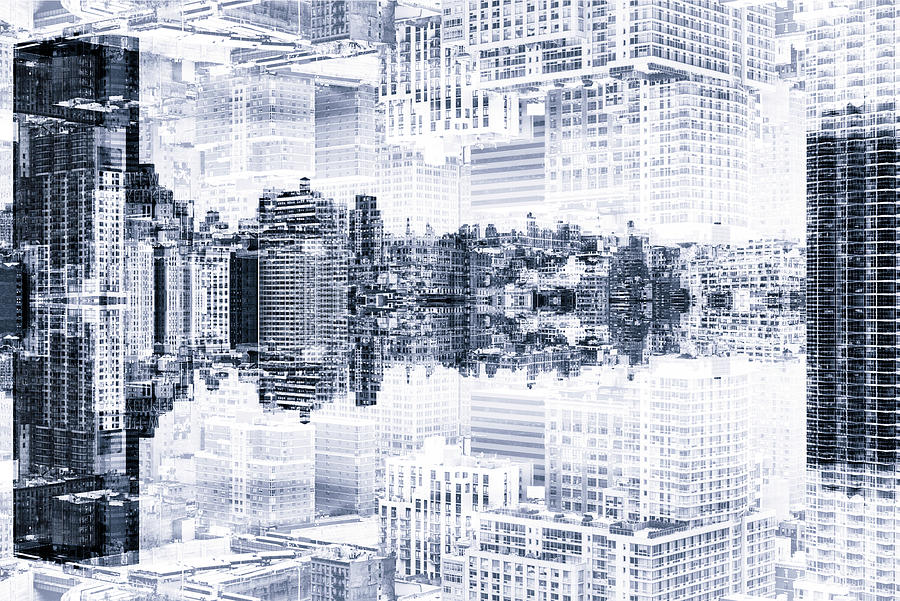 NYC Reflection - The Paleblue Skyline Digital Art by Philippe HUGONNARD