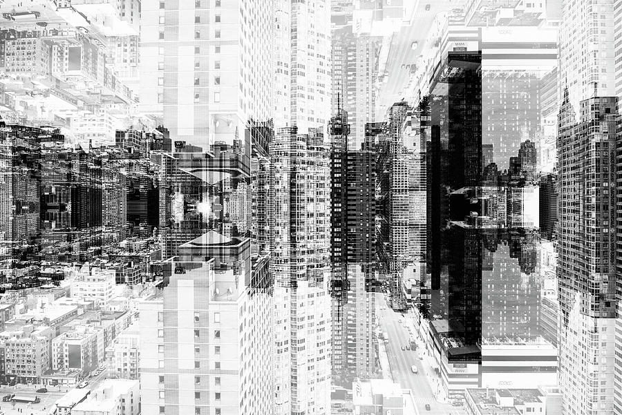 NYC Reflection - Times SQ Buildings BW Digital Art by Philippe HUGONNARD