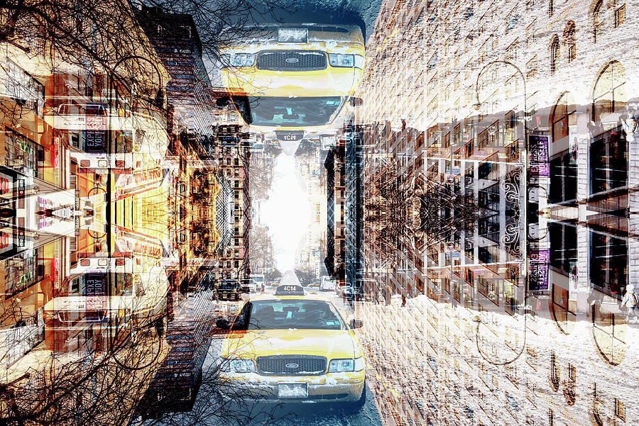 NYC Reflection - Winter Taxi Digital Art by Philippe HUGONNARD