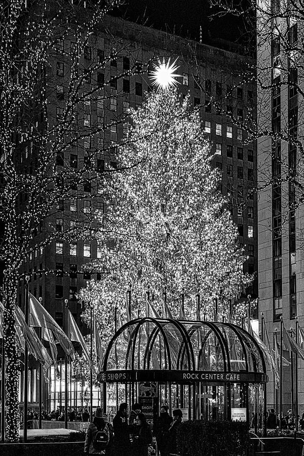  NYC Rock Center Christmas Tree BW Photograph by Susan Candelario